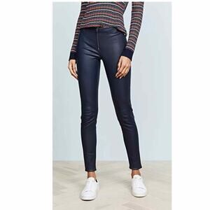 Alice + Olivia 100% Lamb Leather Front Zip Legging Size US 6 Navy Stretch